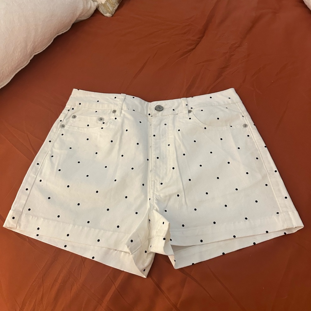 Forever 21 White Jean Shorts with Classic Polka Dot Pattern